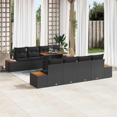 vidaXL Súprava záhradných pohoviek s úložiskom 9 pcs Čierna Poly ratan