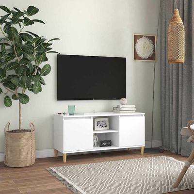 vidaXL TV skrinka s nožičkami z masívneho dreva biela 103,5x35x50 cm