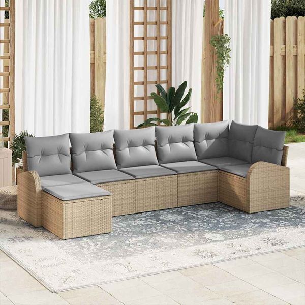 vidaXL Sada pohoviek s vankúšom s úložiskom 7 pcs Béžová polyratan