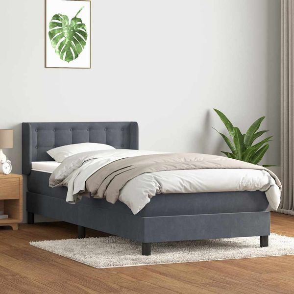 vidaXL Posteľný rám boxspring s matracom tmavosivý 100x210 cm zamat