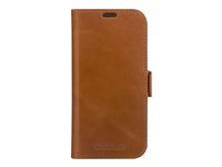 Puzdro s klopou pre mobilný telefón - koža full-grain - bronzová - pre Apple iPhone 13, 14, 15, 16e, 17e