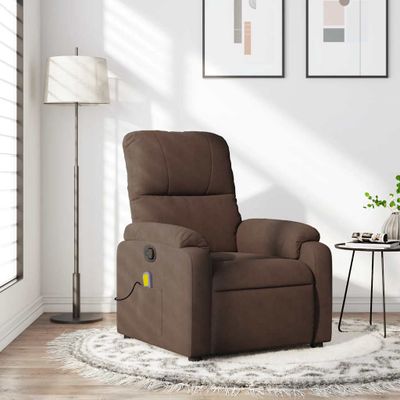 vidaXL Masážne kreslo s polohovacím mechanizmom, hnedé, z mikrovlákna