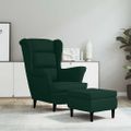 vidaXL Kreslo wingback s podnožkou tmavozelené zamatové
