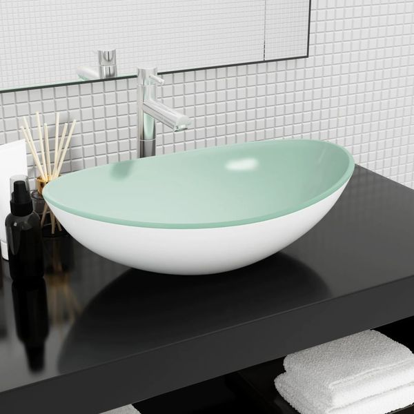 vidaXL Umývadlo tvrdené sklo 54,5x35x15,5 cm biele