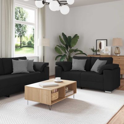 vidaXL Pohovka 3 pcs Čierna 219 x 80 x 82 cm Ľanová zmes