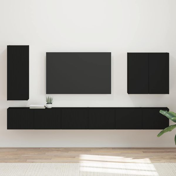 vidaXL Sada nástenného kabinetu na TV Nástenný 6 pcs Čierna