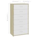 vidaXL Komoda so 6 zásuvkami, biela+sonoma 50x34x96cm kompozitné drevo