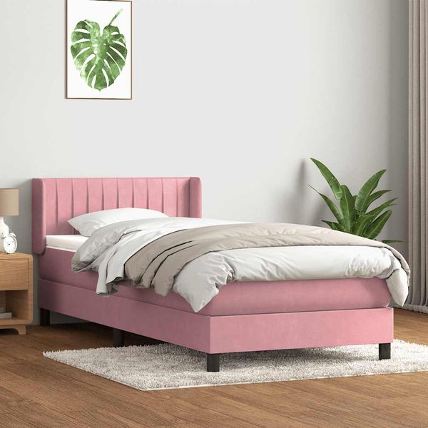 vidaXL Posteľný rám boxsping s matracom ružový 100x220 cm zamat
