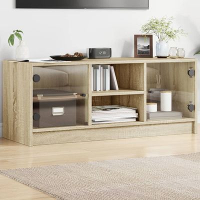 vidaXL TV skrinka so sklenenými dvierkami dub sonoma 102x37x42 cm