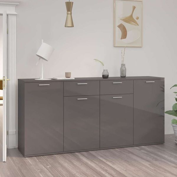 vidaXL Komoda vysokolesklá sivá 160x36x75 cm drevotrieska