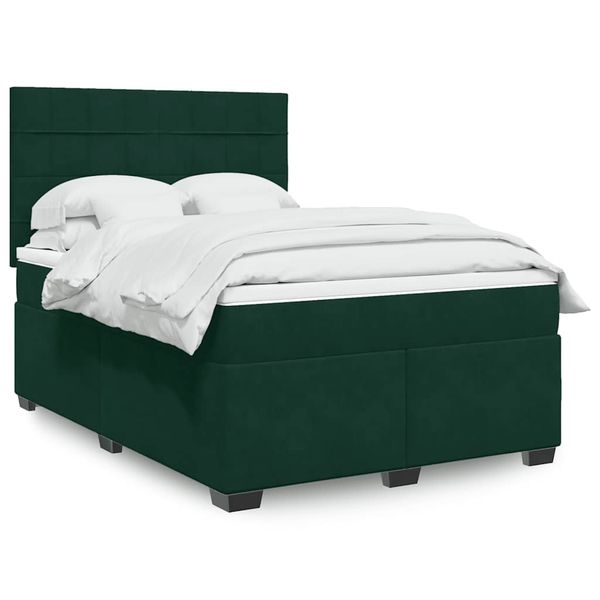 vidaXL Posteľný rám boxsping s matracom tmavozelený 160x200 cm zamat