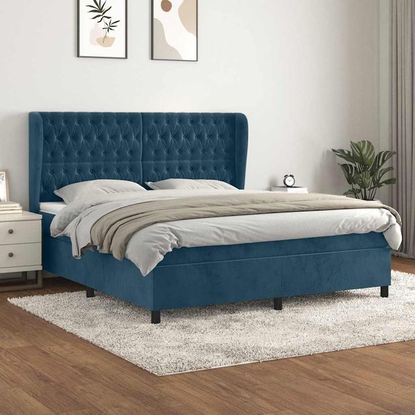 vidaXL Posteľný rám boxsping s matracom tmavomodrý 140x200 cm zamat