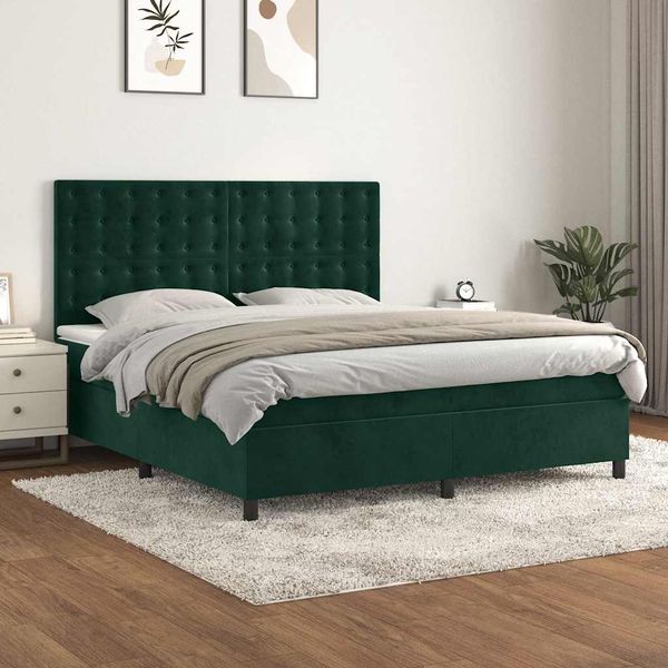 vidaXL Posteľný rám boxsping s matracom tmavozelený 180x200 cm zamat
