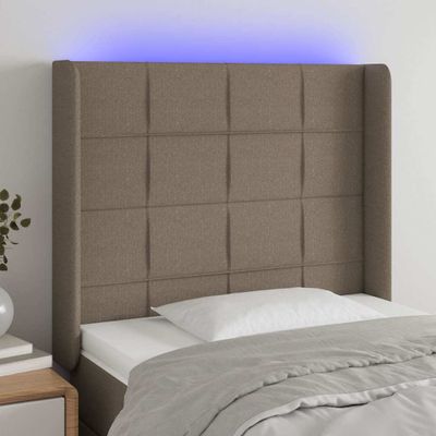 vidaXL Čelo postele s LED sivohnedé 83x16x118/128 cm látka