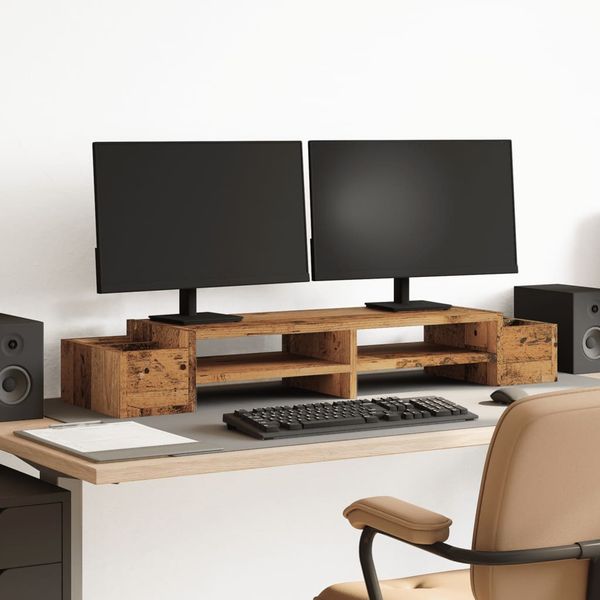 vidaXL Stojan na monitor s policou staré drevo 100x27x15 cm komp.drevo