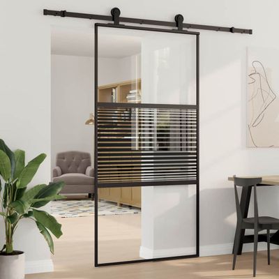vidaXL Sklenené dvere Pruhovaný Čierna 102,5 x 2 x 205 cm Hliník