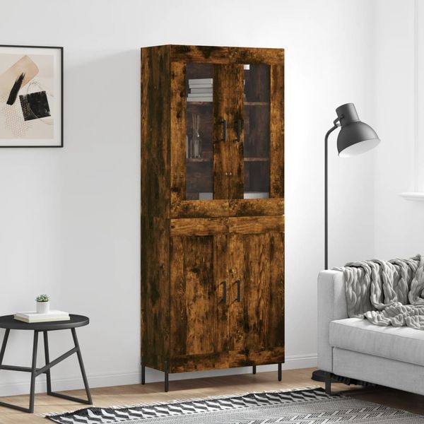 vidaXL Vysoká skrinka dymový dub 69,5x34x180 cm spracované drevo