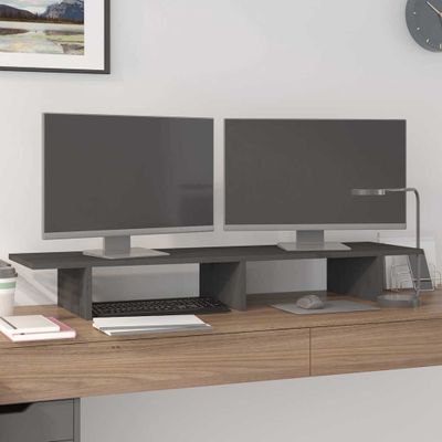 vidaXL Stojan na monitor sivý 100x27x15 cm masívna borovica
