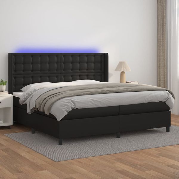 vidaXL Boxspring posteľ s matracom a LED čierna 200x200 cm umelá koža