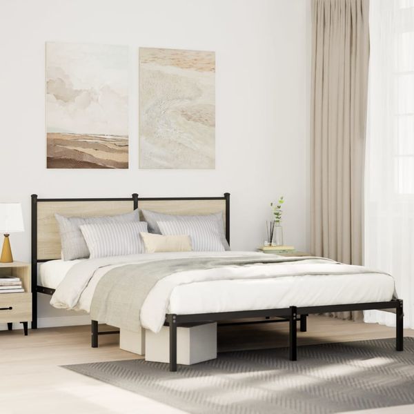 vidaXL Kovový posteľný rám bez matraca, dub sonoma 140x190 cm