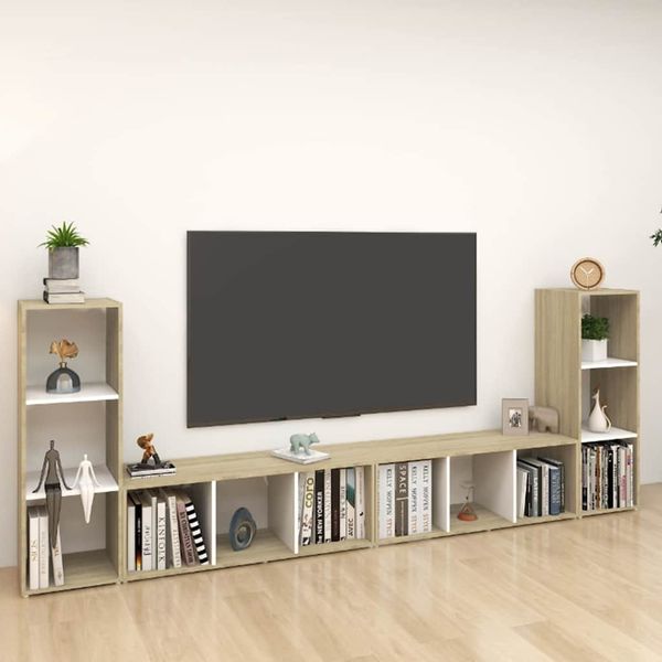 vidaXL TV skrinky 4 ks, biela+sonoma 107x35x37 cm, kompozitné drevo