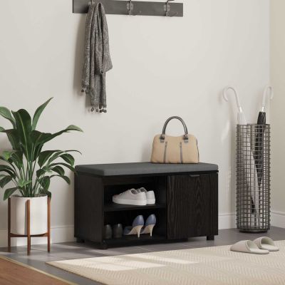 vidaXL Predsieňová lavica s vankúšom Čierny Dub 80 x 38 x 46 cm