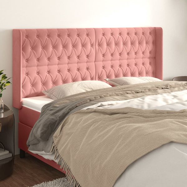 vidaXL Čelo postele so záhybmi ružový 203x16x118/128 cm zamat