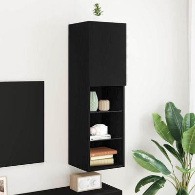vidaXL Zostava TV skriniek s LED Čierny dub 30,5 x 30 x 102 cm