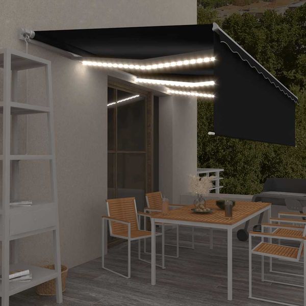 vidaXL Ručne zaťahovacia markíza s tienidlom a LED 6x3m antracitová