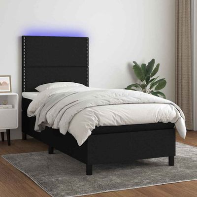 vidaXL Posteľ boxsping s matracom a LED čierna 90x200 cm látka