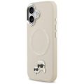 Puzdro Karl Lagerfeld Magsafe PU puzdro s kolíkmi Karl&Choupette heads pins, logom a kovovými tlačidlami fotoaparátu pre iPhone 17 béžová
