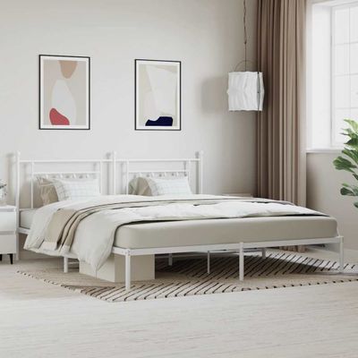 vidaXL Kovový rám postele s čelom biely 200x200 cm