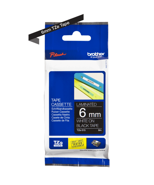 Brother - Originálna kazeta s páskou TZE-315, biely tlač na čiernej, šírka 6mm