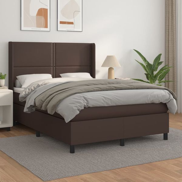 vidaXL Boxspring posteľ s matracom hnedá 140x190 cm umelá koža