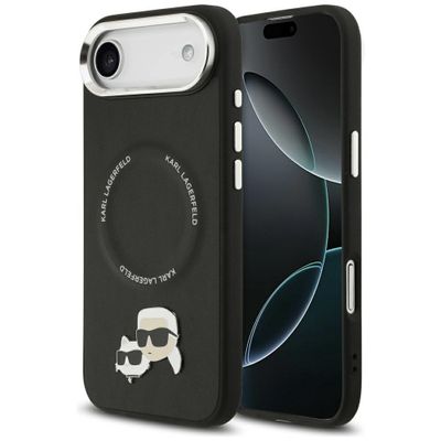 Puzdro Karl Lagerfeld Magsafe PU s hlavičkami Karl & Choupette, logom a kovovými tlačidlami fotoaparátu pre iPhone 17 Air čierne