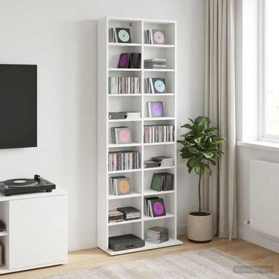 vidaXL CD Skrinka Biela 65 x 23,5 x 175 cm Kompozitné drevo