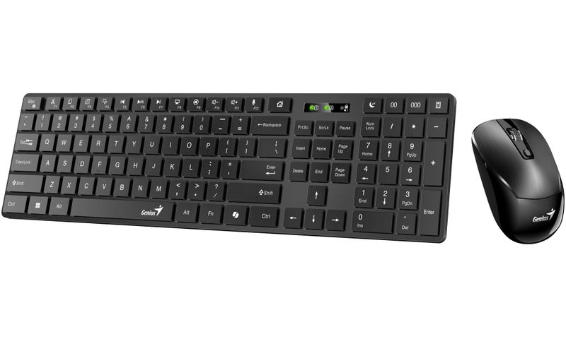 GENIUS SlimStar 8250/ Bezdrátový set Bluetooth + 2,4GHz/ Copilot/ USB/ černá/ CZ+SK layout Bezdrátová klávesnice a myš, Bluetooth 5.0, 2.4GHz, Copilot AI tlacítka, optická myš 1200 DPI, dosah 10m, cerná