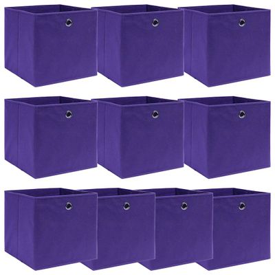 vidaXL Úložné boxy 10 ks, fialové 32x32x32 cm, látka