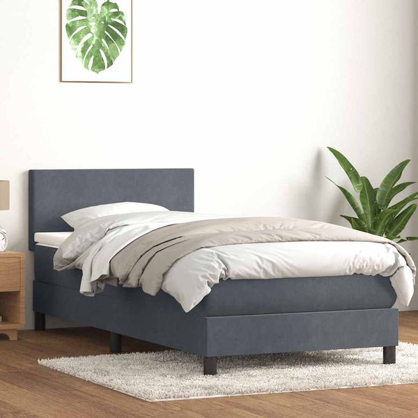 vidaXL Posteľný rám boxspring s matracom a LED tmavosivý 100x210 cm zamat