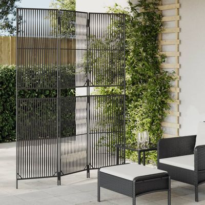vidaXL Paraván 3 panely čierny polyratan
