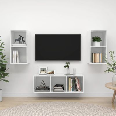 vidaXL 3-dielna súprava TV skriniek, lesklá biela, kompozitné drevo