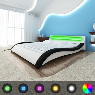 vidaXL Posteľ s matracom, LED, čierna a biela, umelá koža 140x200 cm