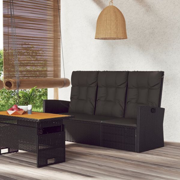 vidaXL Sklápacia záhradná lavička s vankúšmi čierna 173 cm polyratan