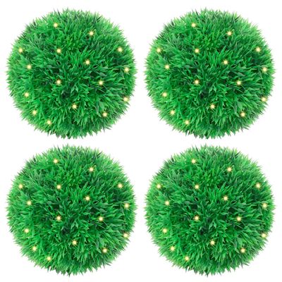 vidaXL Umelé buxusové gule s LED svetlami, 4 ks, zelená, 12 cm