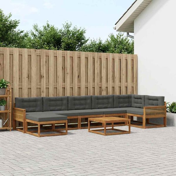 vidaXL Záhradná súprava gaučov s vankúšom 8 pcs Prírodná a antracitová