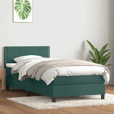 vidaXL Posteľný rám boxsping s matracom tmavozelený 100x210 cm zamat