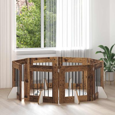 vidaXL Brána pre psov so stojanmi 8 pcs Staré drevo 60 x 60 cm