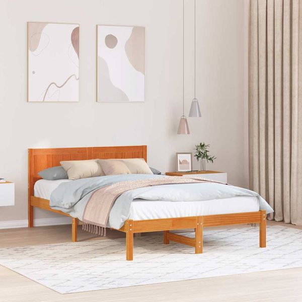 vidaXL Rám postele Hnedá 135 x 190 cm Borovicový masív