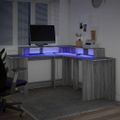 vidaXL Stôl s LED svetlami sivá sonoma 152x152x91 cm kompozitné drevo