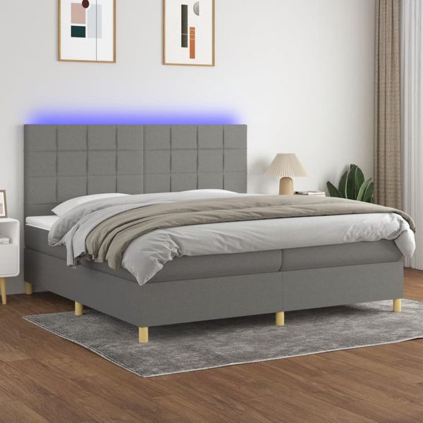 vidaXL Posteľ boxsping s matracom a LED tmavosivá 200x200 cm látka
